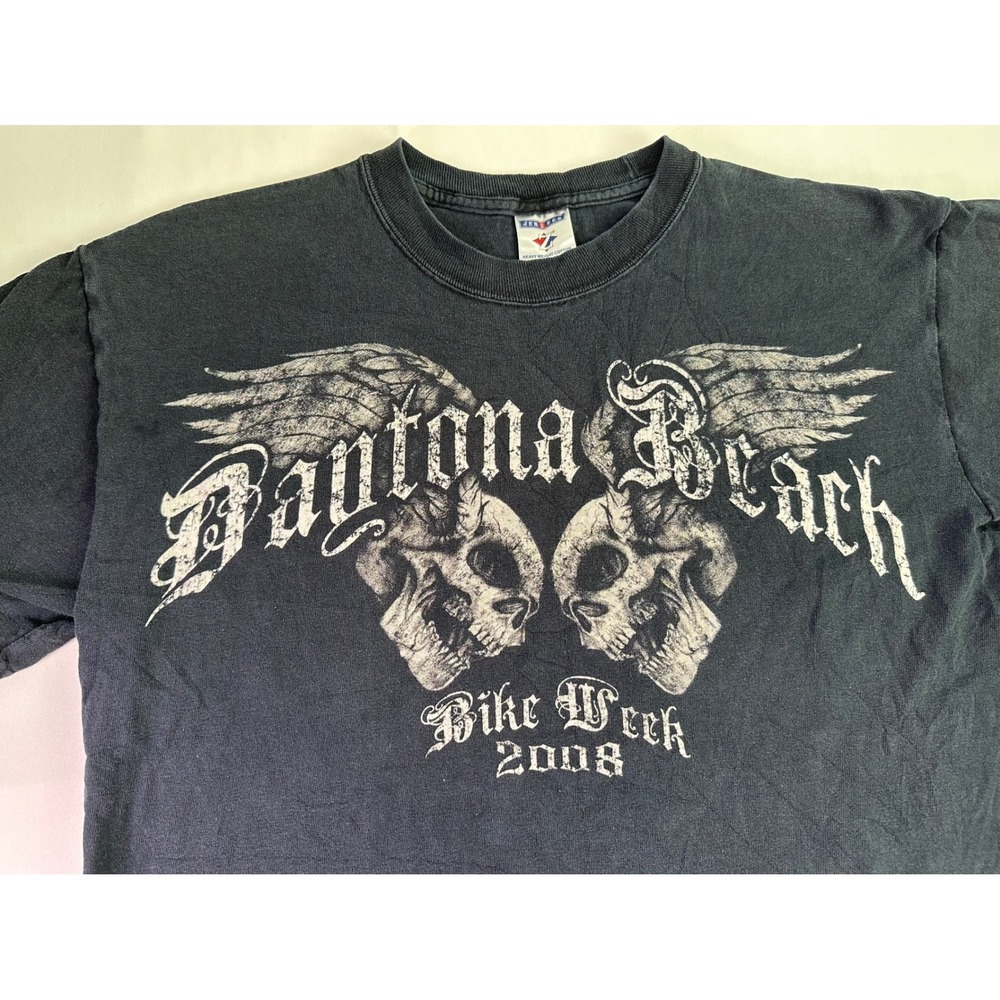 Y2K Daytona Beach Bike Week 2008 T Shirt Men's Medium Skulls‎ Wings Motorcycle - Picture 3 of 7